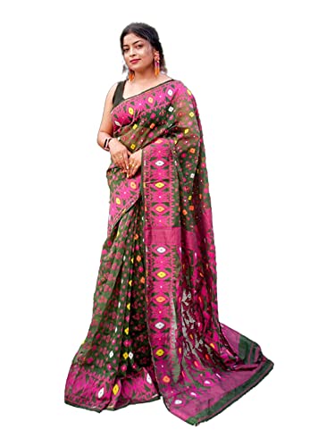 Sari Jamdani Bengale occidental femme vêtement indien vert olive