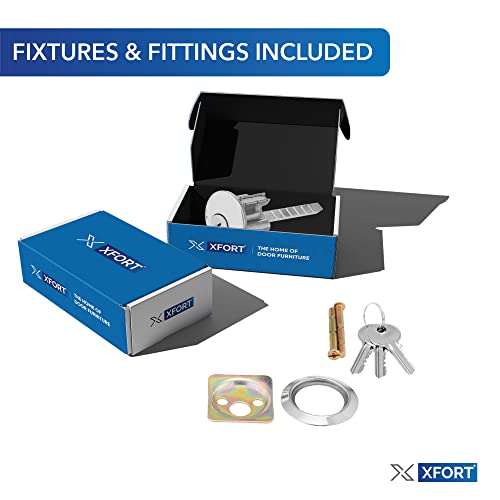 XFORT Polished Chrome Rim Cylinder, Security 5 Pin Rim Cylinder Door Lock Complete with Components of Three Keys, Trim Ring and Shim - Image 2