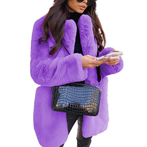 TempéRament Commuter Manches Longues Col Revers Veste en Fausse Fourrure Couleur Unie Chaud Mince Manteau Femmes Fourrure