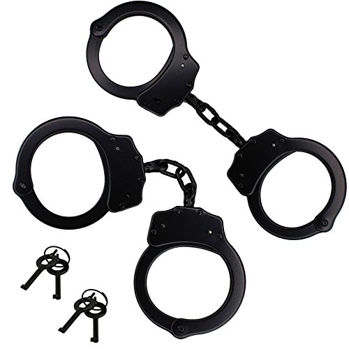 Holt 2 Pairs Double Lock Handcuffs | Black Steel Welded Chain with 4 Keys | 2pc Set | Bonus Multi Tool Key Chain