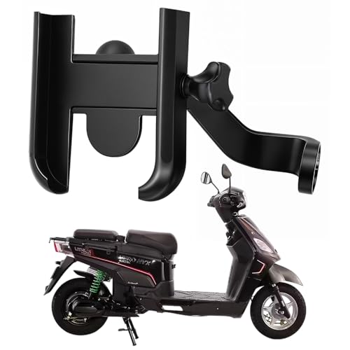 Image of Metal CNC Mobile Holder for Scooter, Scooty & Motorcycle Compatible for Hero Electric NYX HX, Mirror Mount, 360 Rotation, Strong Grip, Wide Adjustable Fit All Smartphones (Black)