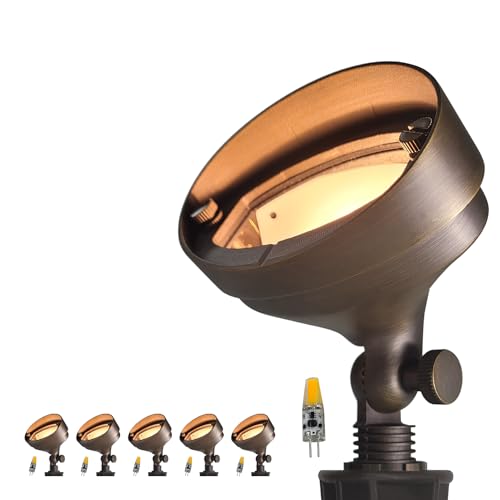 COLOER Die-cast Brass LED Landscape Flood Lights Outdoor 6-Pack with Bulb, 2W 9-17 Volt Low Voltage Wall Wash Lighting, Outdoor Floodlight for Illuminating Signs, Walls and Plant Material(50