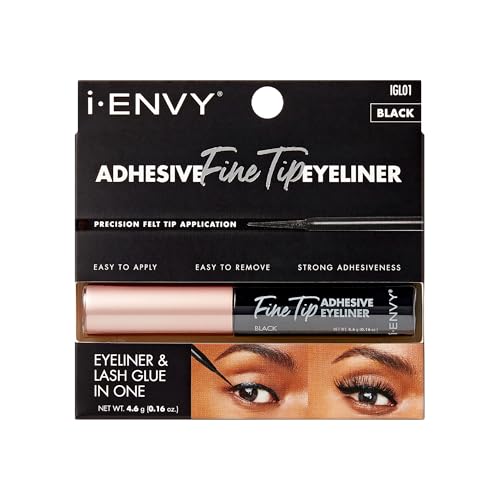 i-ENVY Fine Tip Adhesive Eyeliner, Precision Eyeliner & Eye Lash Glue, Easy Application & Removal, Strong Long-Lasting All Day Hold Adhesiveness (Black)
