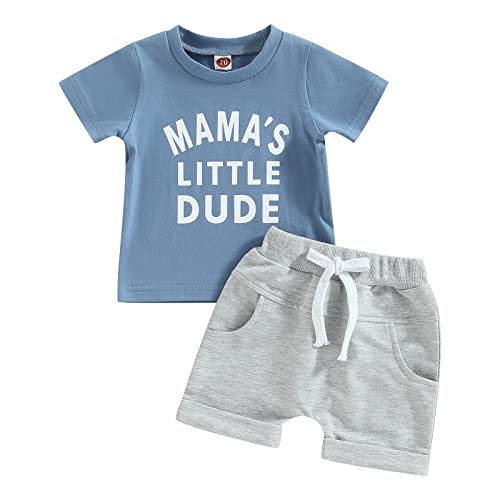 Image of Kupretty Toddler Baby Boy Summer Clothes Letter Graphic Short Sleeve Shirt T-Shirt Tops + Casual Shorts Outfit Set