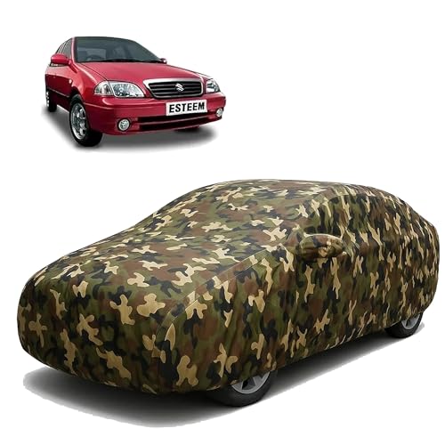 Image of Sulfar 100% Waterproof Car Body Cover Compatible with Mirror for Maruti Suzuki Esteem with Long Lasting Durable Material (Triple Stitched, Full Bottom Elastic, Camouflage Army)