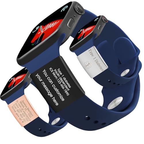 Custom Medical Alert Tag for Watch Band Personalized Engraved Stainless Steel Slide-on ID Tag Compatible with Apple Watch Emergency Contact ICE Plate for Runners & Sport Smartwatch