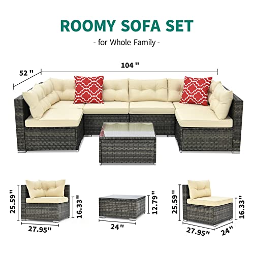 Yitahome 7 Pieces Patio Furniture Set,All-Weather Rattan Patio Conversation Set,Outdoor Sectional Sofa Pe Rattan Wicker Outside Couch With Table And Cushions For Porch Lawn Garden Backyard (Beige) #TOP6