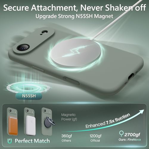 Image of FireNova Magnetic for iPhone Air Case, Compatible with MagSafe, [Integrated Silicone Camera Control Button] [Camera Protection] Microfiber Lining Phone Case for iPhone 17 Air, 6.5 inch, Calke Green