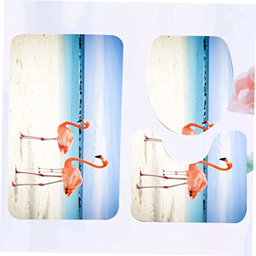 Cabilock 3-Teiliges Set Fuzzy-Toilettensitzbezug Toilettenbodenmatte Fuzzy-Teppich Rutschfester Teppich Toilettenmatte Badezimmermatte Fußmatte Toilettendeckel Strand Dreiteilig – Bild 3