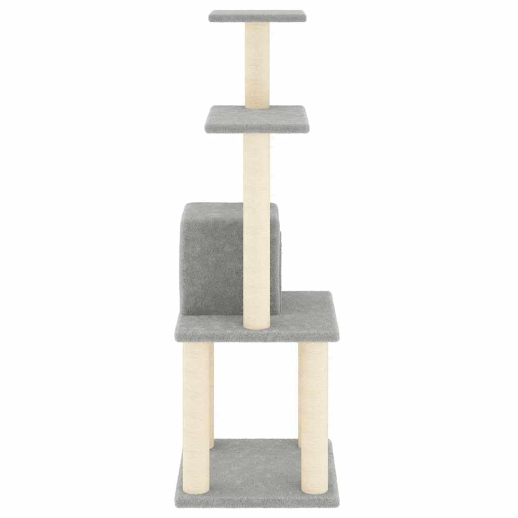 Tiragraffi per gatti con colonne tiragraffi in sisal, grigio chiaro, 105 cm, con superficie d'appoggio, piattaforma per interni, soggiorno, camera da letto, balcone