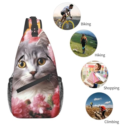 Bolso cruzado Cat in Flowers negro para hombre y mujer miniatura 7