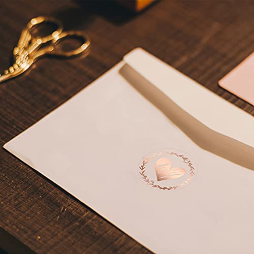 500 Pieces Heart Envelope Seals, Heart Stickers, Clear Bronzing Heart Stickers 1.26 Inch Round Sealing Sticker For Wedding Invitation Card Envelope Valentine's Day Bridal Shower Favor (Rose Gold) #TOP5