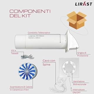 LIRAST 100mm Ventilazione Meccanica Controllata VMC Doppio Flusso Recupero Calore con Cavo - VMC Recuperatore di Calore Doppio Flusso