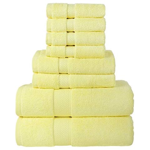 Todd Linens 700 GSM Signature Range Bath Towels Quick Dry - 100% Double Looped Combed Cotton Extra Thick & Absorbent Guest Bed, Hotels, B&B, Barber Purple Bathroom Acessories (Lemon 8 Pcs Set) Cover