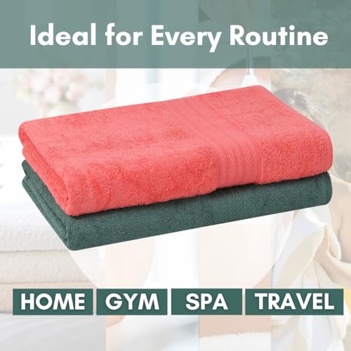 Image of Mafatlal Joy Bath Towel Large Size - Pack of 2 | 58 x 29 inch | Soft & Highly Absorbent | Quick Dry | 450 GSM | Pink N Green | Bath Towels for Men