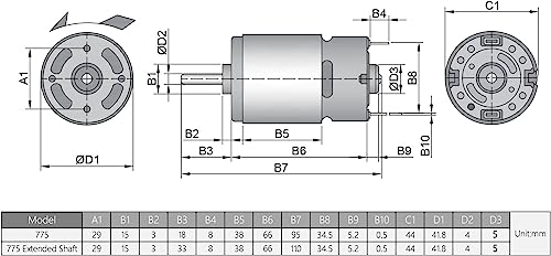 Image of Fielect DC Motor 24V 12000RPM 0.5A Micro Motor Mini Motor Electric Motor Round Shaft for RC Boat Toys Model DIY Hobby, 775 Type, 1Pcs