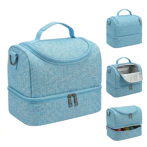 Bolsa Térmica 7L 2 Compartimentos Impermeável Anti-Vazamento – Lancheira Marmita Térmica, Alça Ajustável para Trabalho Faculdade Academia Fitness Escola Marmiteira Portátil (Azul)