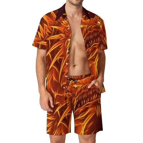Chemise Hawaïenne Homme avec Short et Pantalon Ensemble Été Dragon de Feu