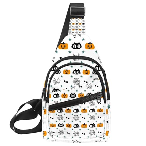 Bolsa de pecho de Halloween con diseño de gato y calabaza, bandolera multicolor de 30x18 cm