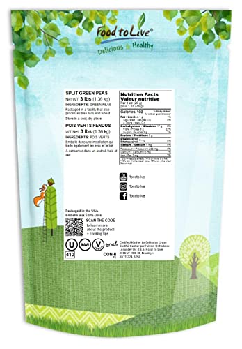 Green Split Peas, 3 Pounds – Dried, Vegan, Kosher, Bulk. Easy To Cook. Rich In Protein, Fiber, Essential Minerals. Great For Pea Soup, Stews, Salads. Perfect To Serve With Rice. #TOP1