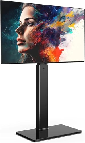 Support TV pivotant au sol SCRUBY pied de télévision 32-75 pouces base bois noir