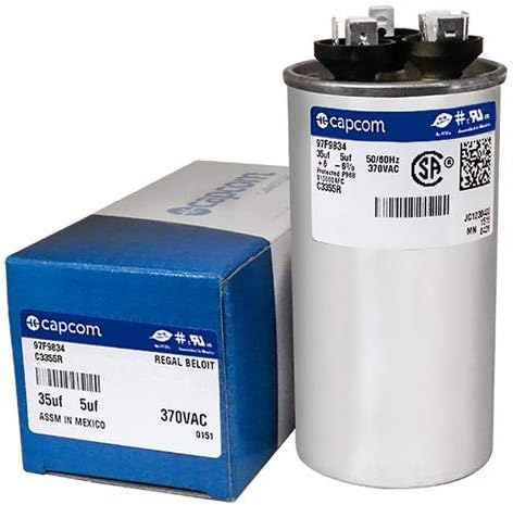 Genteq C3355R Capacitor Dual Run Round 35/5 UF MFD 370V VAC 97F9834 (Replace Old GE# Z97F9834) 35 and 5 MFD at 370V