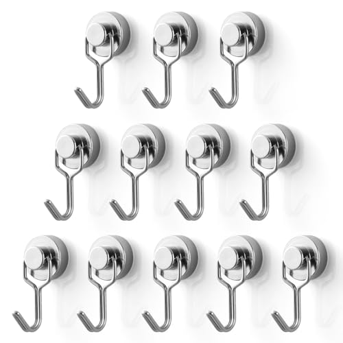 BTLIN Crochets Magnétiques Petite, Puissants Aimants Néodyme avec Mini Crochets, Capacité de Charge Maximale de 9kg, pour Cuisine, Réfrigérateur, Bureau 12 Pièces