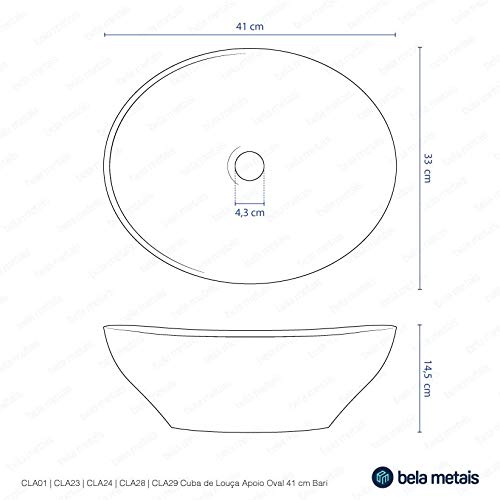 Cuba de Louça Apoio Oval 41 cm (Bari Mármore Carrara)