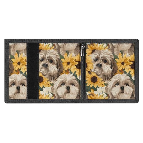 Shih Tzu And Sunflowers Slim Men's Tri-Fold Wallets With 8 Card Slot & Photo Window Travel Purse Coin Clip4