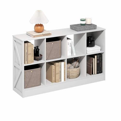 Furinno Jensen Book Shelf, 8-Cube Farmhouse Bookshelf, Display Bookcase, 11.8 x 47.6 x 26.8, for Living Room, Bedroom, Home Office, White