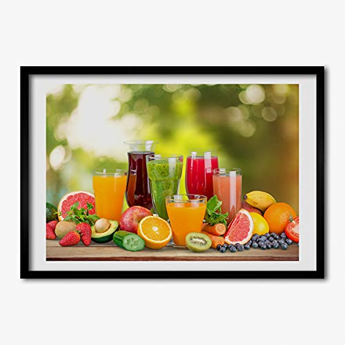 Cadre bois moderne 70x50 cm avec affiche peinture de jus de fruits pour tableau déco Tulup