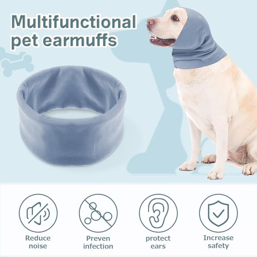 Image of Dog Ear Muffs with Noise Protection Breathable Calming Band for Dogs & Cats Head Wrap with Anxiety Relief (Blue, Small)