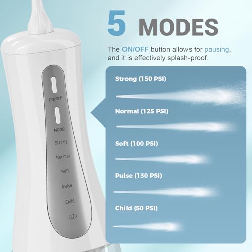 Image of 2026 New 350ML Water Flosser for Teeth Cordless with Travel Bag, Portable Oral Irrigator Dental Pick, 5 Modes Electric Rechargeable IPX7 Waterproof Tooth Cleaner for Travel Home Braces(White)