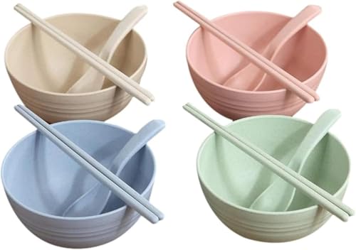 Aoasious 電子レンジ対応 小麦わら プラスチック食器 4人用 食器セット 軽量 割れにくい カラフル 一人暮らし・二人暮らし・ファミリー向け 和食器 H22 (D)