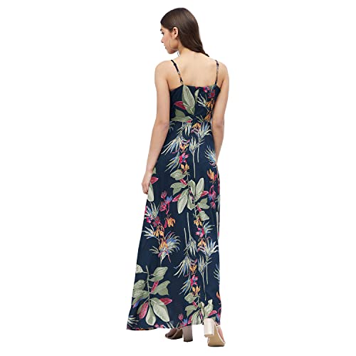 Image of Harpa Women's Rayon Modern Maxi Casual Dress (GR6387A- Blue Medium)