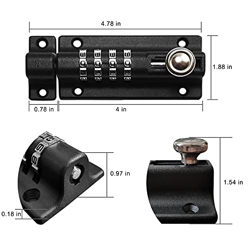 Image of RESET-008 Combination Locking Bolt, 4 Digit Combination Door Security Slide Latch Lock Set Your Own Password, Black