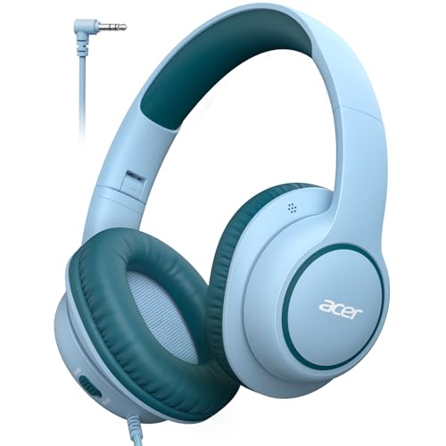 Image of Acer OHW328 Kids Headphones Wired for School - Over Ear Design | 85 /94dB Safe Volume, 3.5mm Jack Foldable Headphones for Kids Boys Girls Classroom Yoto Player Chromebook Travel Green