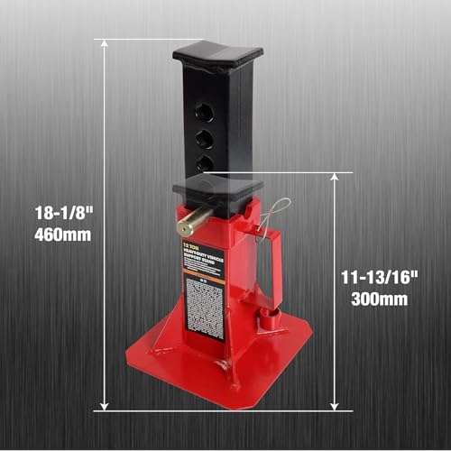 Image of Torin 12 Ton Heavy Duty Pin Style Adjustable Height Automotive Jack Stands, Red, 1 Pair