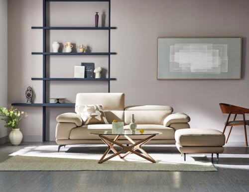 Image of Fabrique Magma Leatherette 3 Seater Sofa Set with Puffy Luxury Cream with Moveable Headrest | Stylish Home Office & Living Room Furniture | Lightweight Design with Durable Stainless Steel Legs