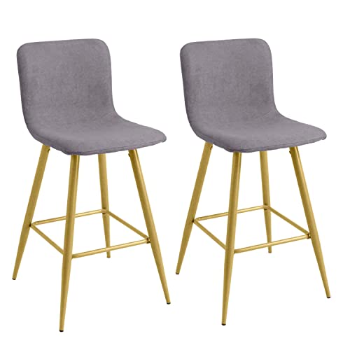Bar Stools Set Of 2, Fabric Upholstered Counter Height Low Back Armless Dining Bar Chairs With Footrest, 26 Inches, Grey #TOP11
