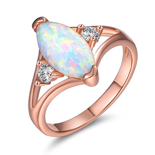 DwearBeauty Rose Gold Plated Cubic Zirconia and Opal Promise Ring, 7#