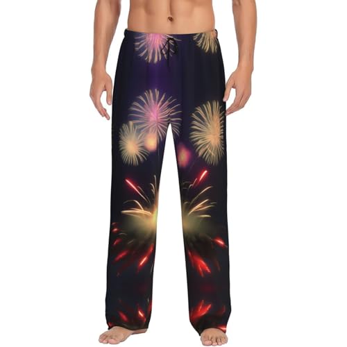 Pantalon pyjama homme imprimé 3D feux d'artifice confortable à poches