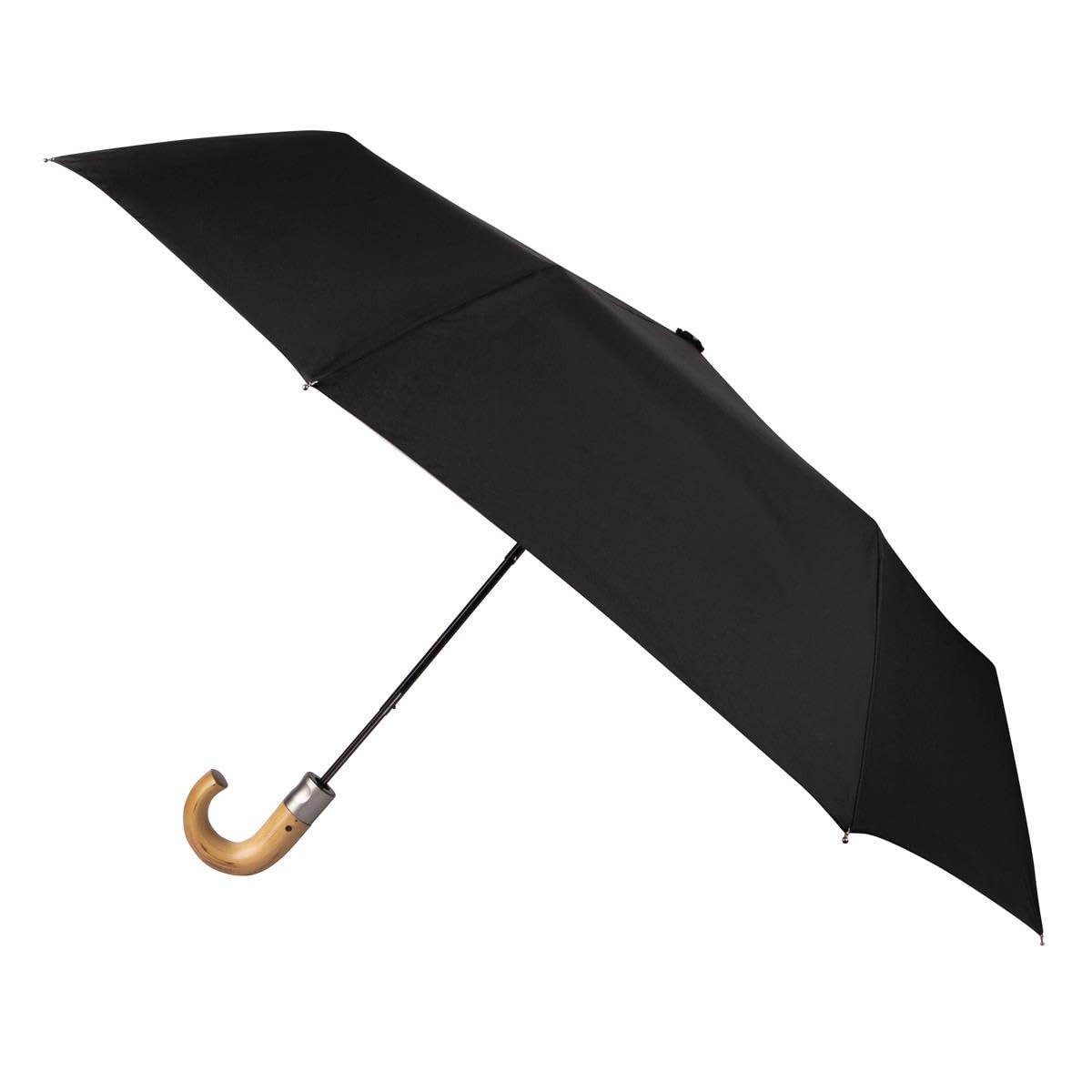 Totes Women's Black Eco-Brella® Auto Open Wood Crook Handle