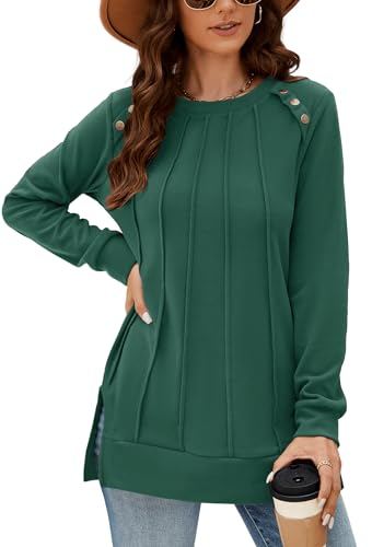 Odosalii Plus Size Tops for Women Long Sleeve Crew Neck Ladies Christmas Jumpers Loose Fit Plain Oversized Sweatshirt Green Size 22-24