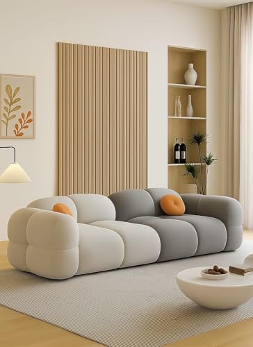 Image of LEGACY OF COMFORT Prith Velvet Modern Cloud Sofa Upholstered 3 Seater Sofa Three Seater Sofa for Living Room Hotels Offices (Ivory /Light Grey)