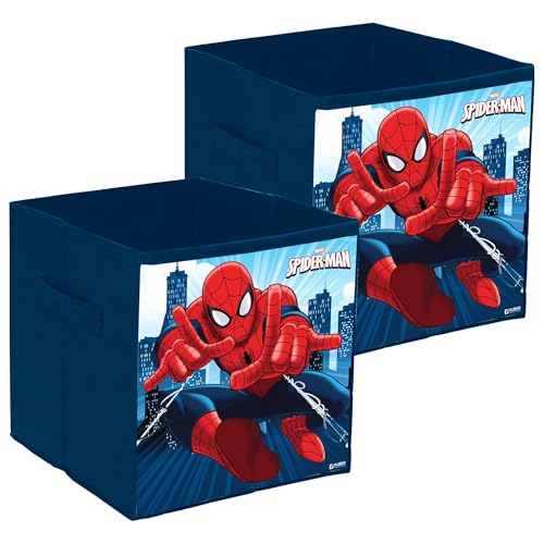 Kuber Industries Lot de 2 boîtes de rangement pliables, organiseurs de rangement de jouets d'enfants, paniers d'armoire pour vêtements, motif Marvel Spiderman, bleu marine
