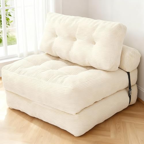 Canapé Lit 4-en-1 Pliable avec Oreiller & Matelas à Support Dorsal – Fauteuil Convertible, Lit Pliant 1 Place, Portable et Confortable, Idéal pour Petit...