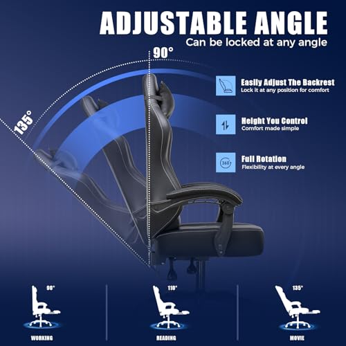 Gaming Chair with Massage and Footrest