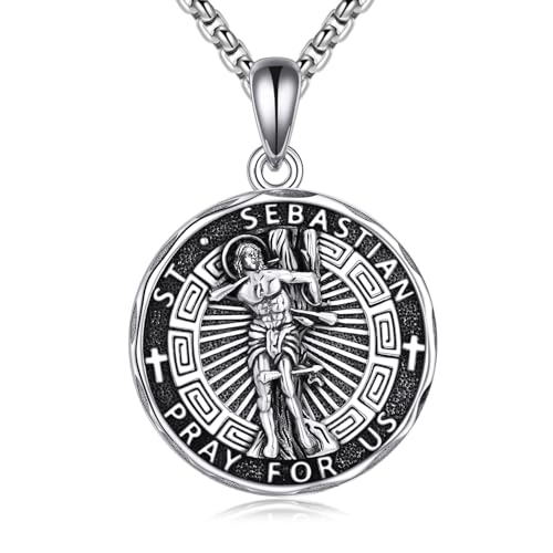 YFN Saint Sebastian Necklace Sterling Silver Religious Protector Pendant St Sebastian Jewelry Gifts for Women Men