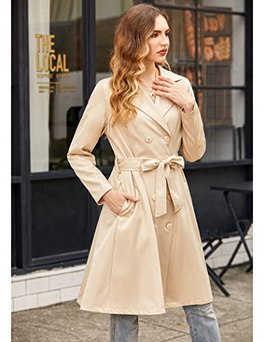 Zeagoo Women's Double-Breasted Long Trench Coat With Belt,Medium,Apricot #TOP2